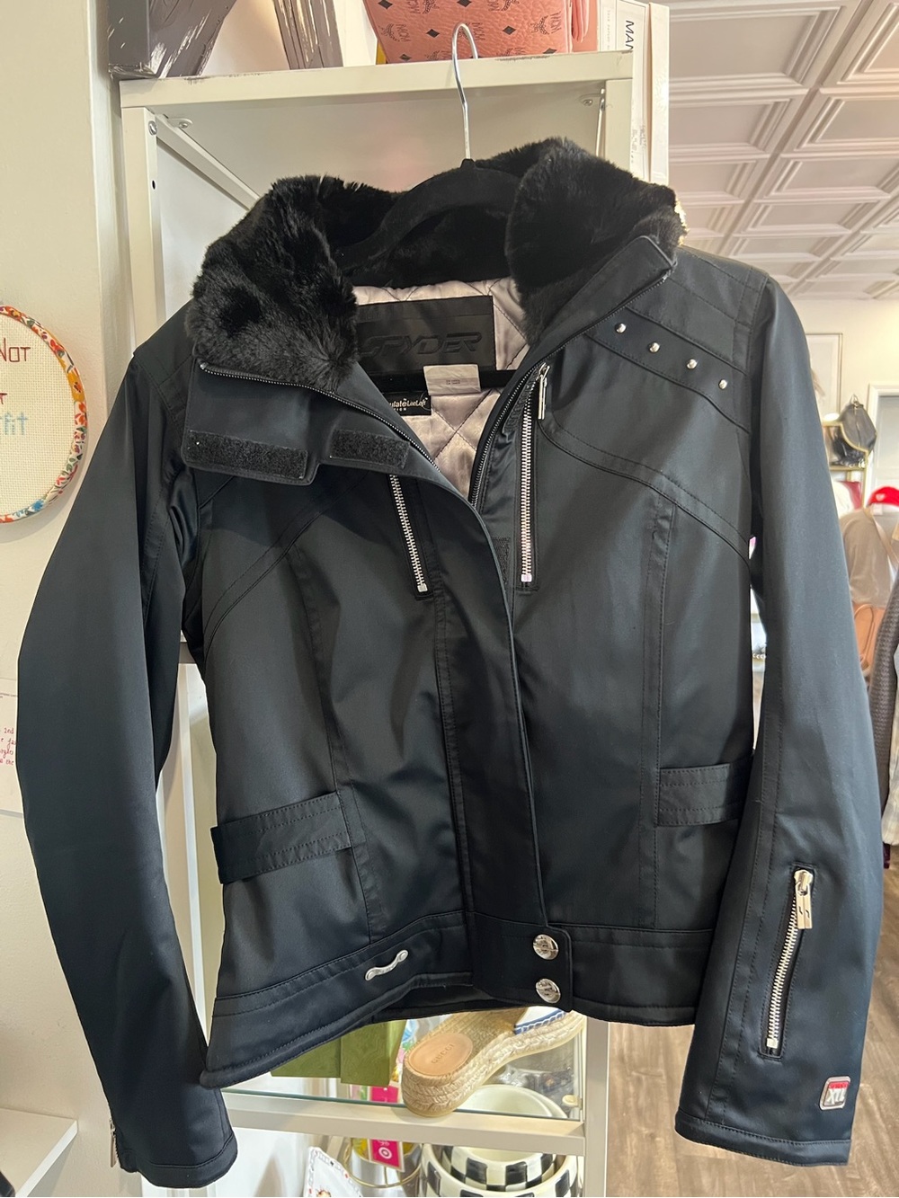 Spyder Black Faux-Fur Collar Bomber Jacket